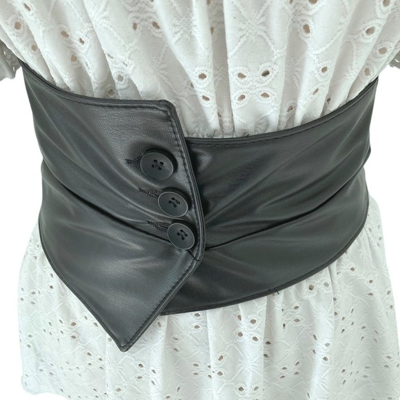 Western Black faux leather Corset Wide waist Belt button underbust statement - Picture 7 of 11